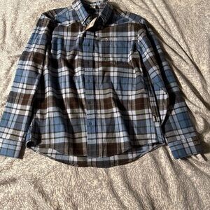 Eddie Bauer Men's Blue and Brown Plaid Shirt Jacket